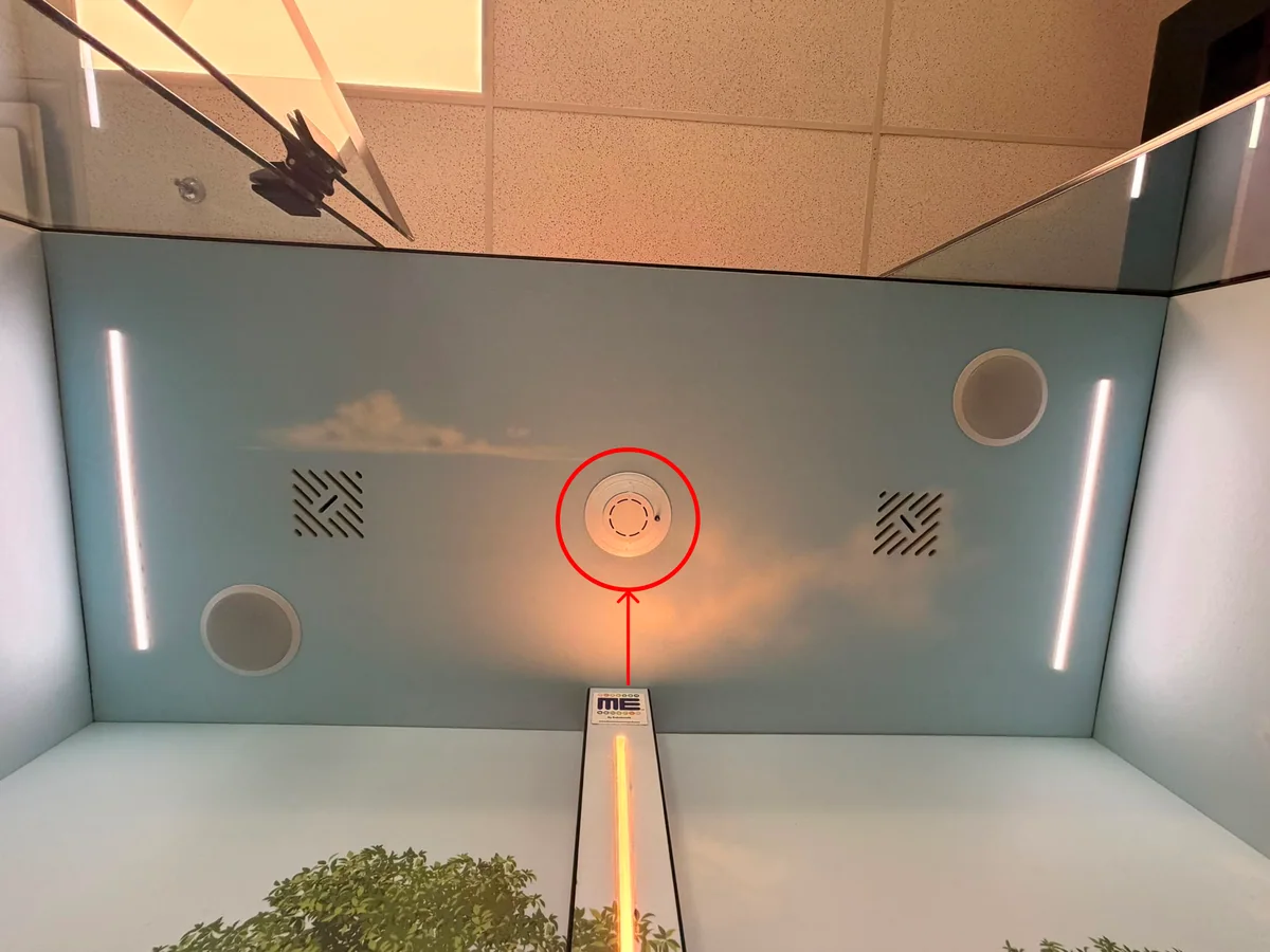 Close-up of the stand-alone suppression device set into the pod ceiling.